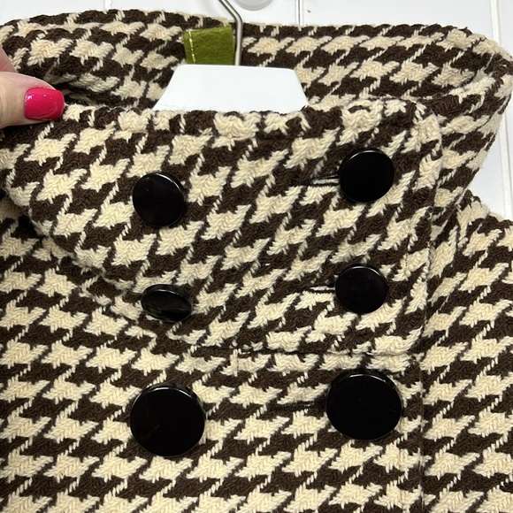 Soia & Kyo Womens Trench Coat Jacket PS Brown & Cream Houndstooth Dbl Breasted - Picture 2 of 16